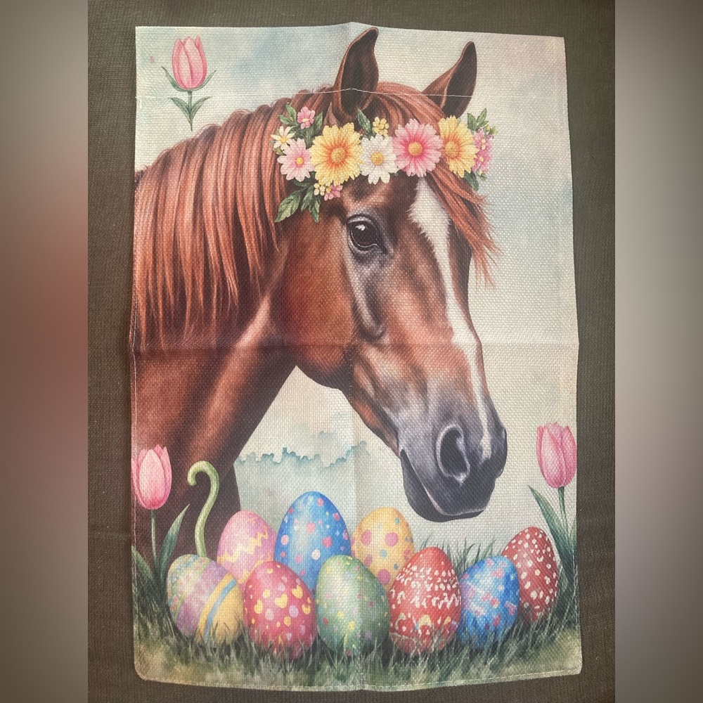 Garden Flag Easter Horse and Eggs 12" x 18" NWOT